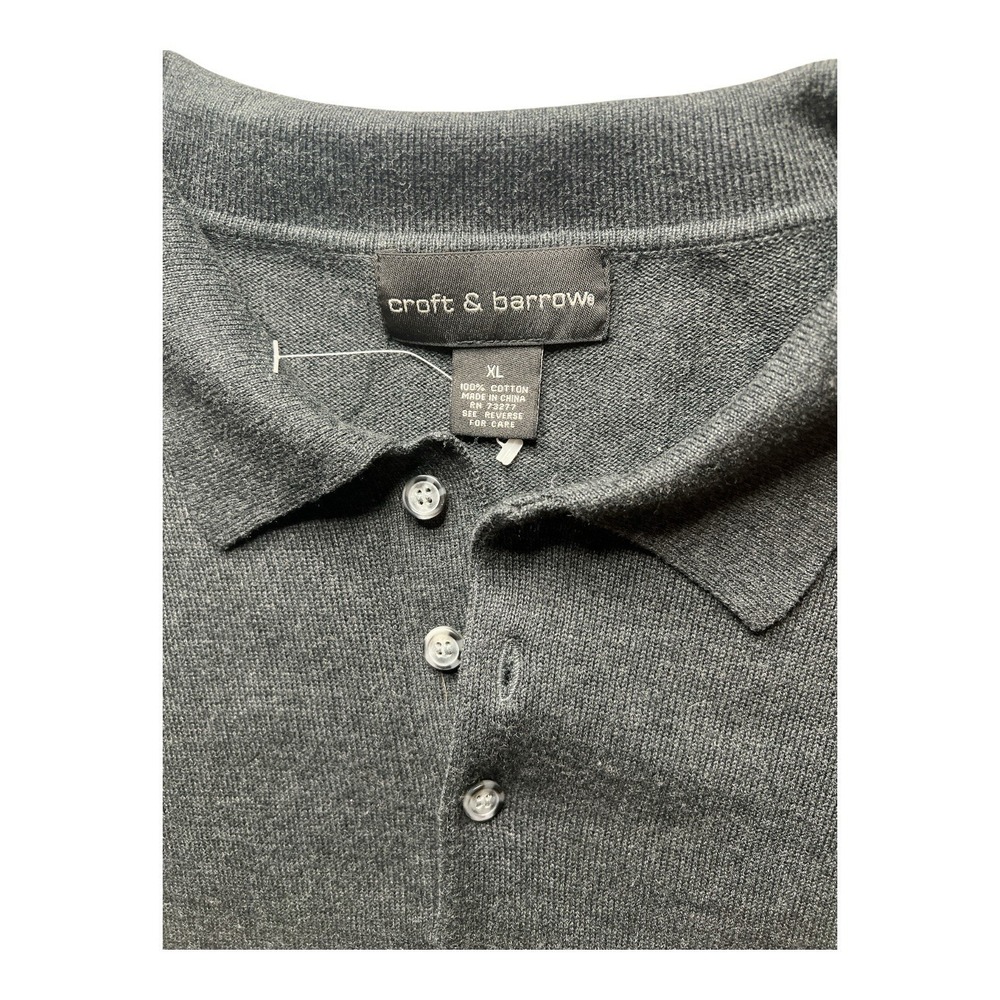Croft & Barrow Men's XL Gray Cotton Knit Long Sleeve Polo Sweater - Picture 4 of 5